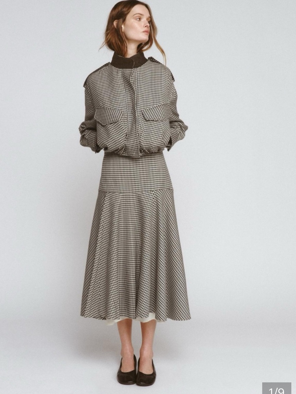 Zara Brown & Black Houndstooth Midi Skirt